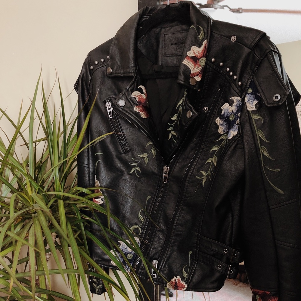Embroidered leather jacket